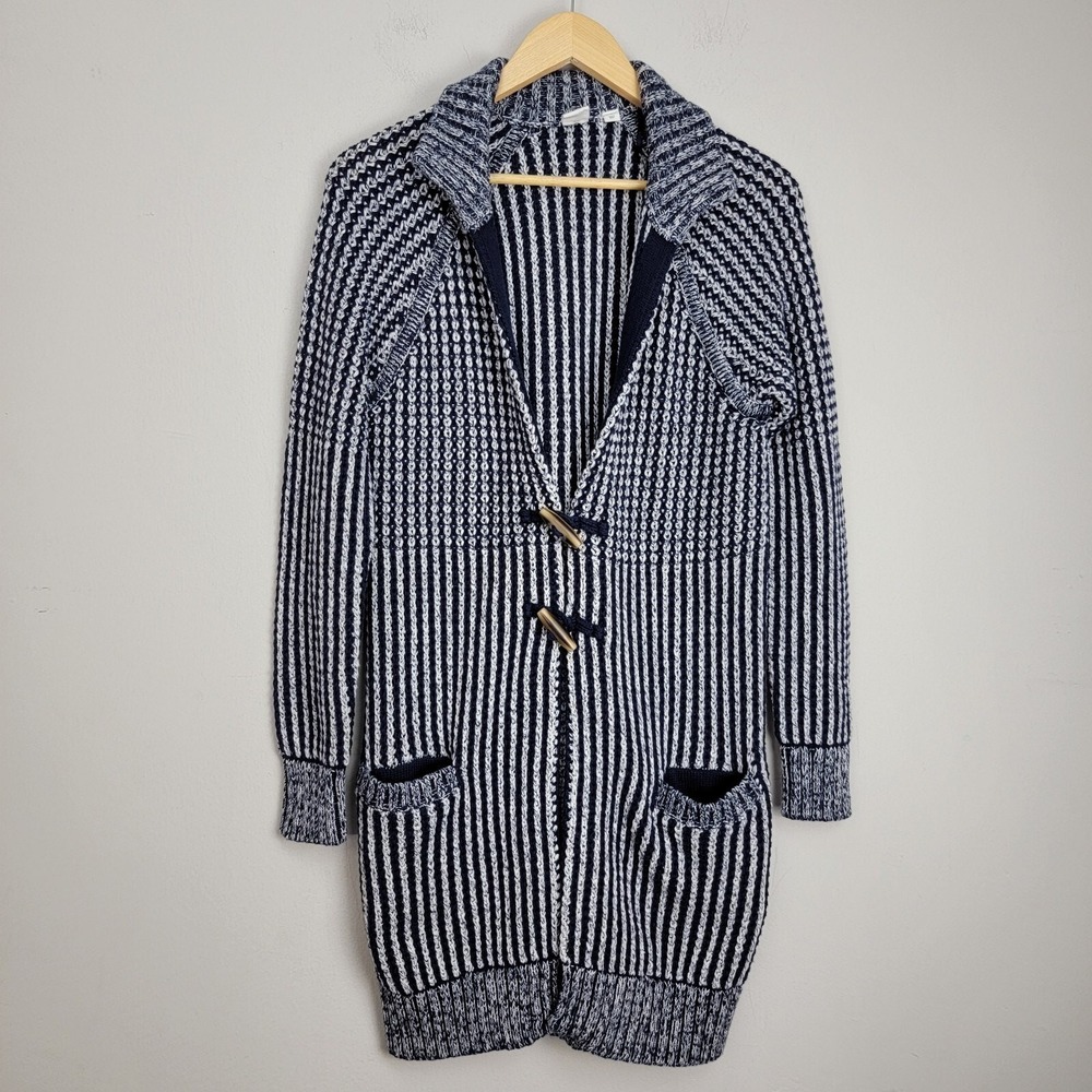 Gap Cardigan Sweater Womens Size‎ S Blue White Striped Knit Toggle Long Sleeve